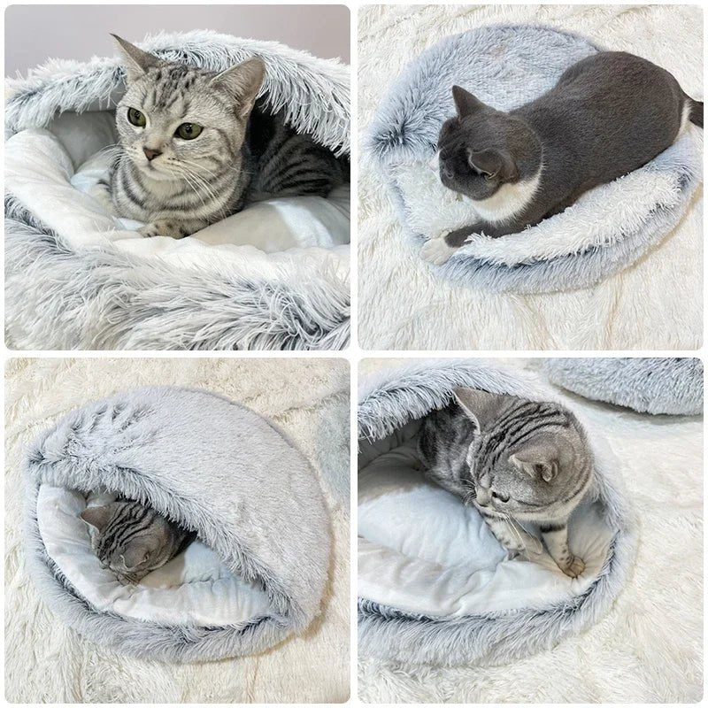 Winter Long Plush Pet Cat Bed Round Cat Cushion Cat House