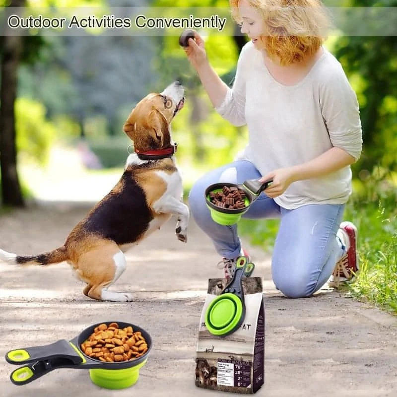 Folded Dog Cat Feeders  Food Scoop Sealing Clipper Food Storage Pet Cat and dog