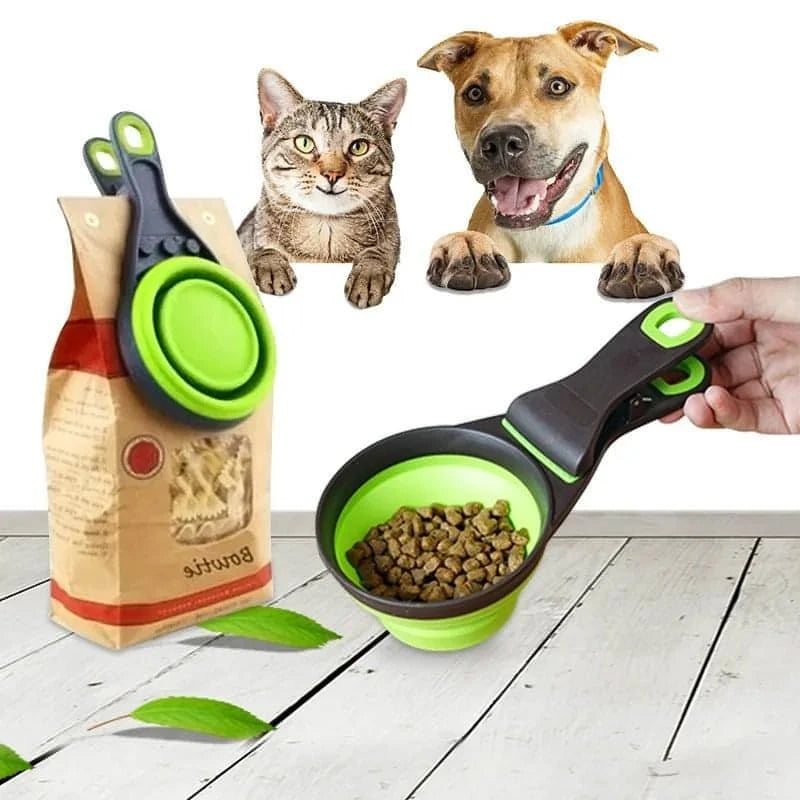 Folded Dog Cat Feeders  Food Scoop Sealing Clipper Food Storage Pet Cat and dog