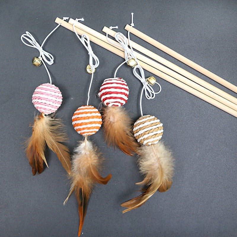 Interactive Cat Teaser Cute Wood Cat Stick Pet Toy for Cat